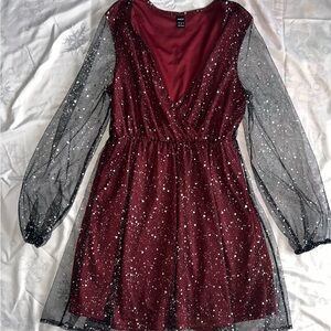 SHEIN Burgundy and Black Glitter Dress